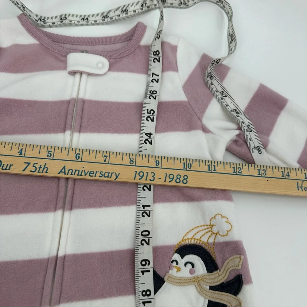 Carter's Fleece Pajamas Toddler 2T Footed Sleeper Zip Penguin Striped PJs 1pc